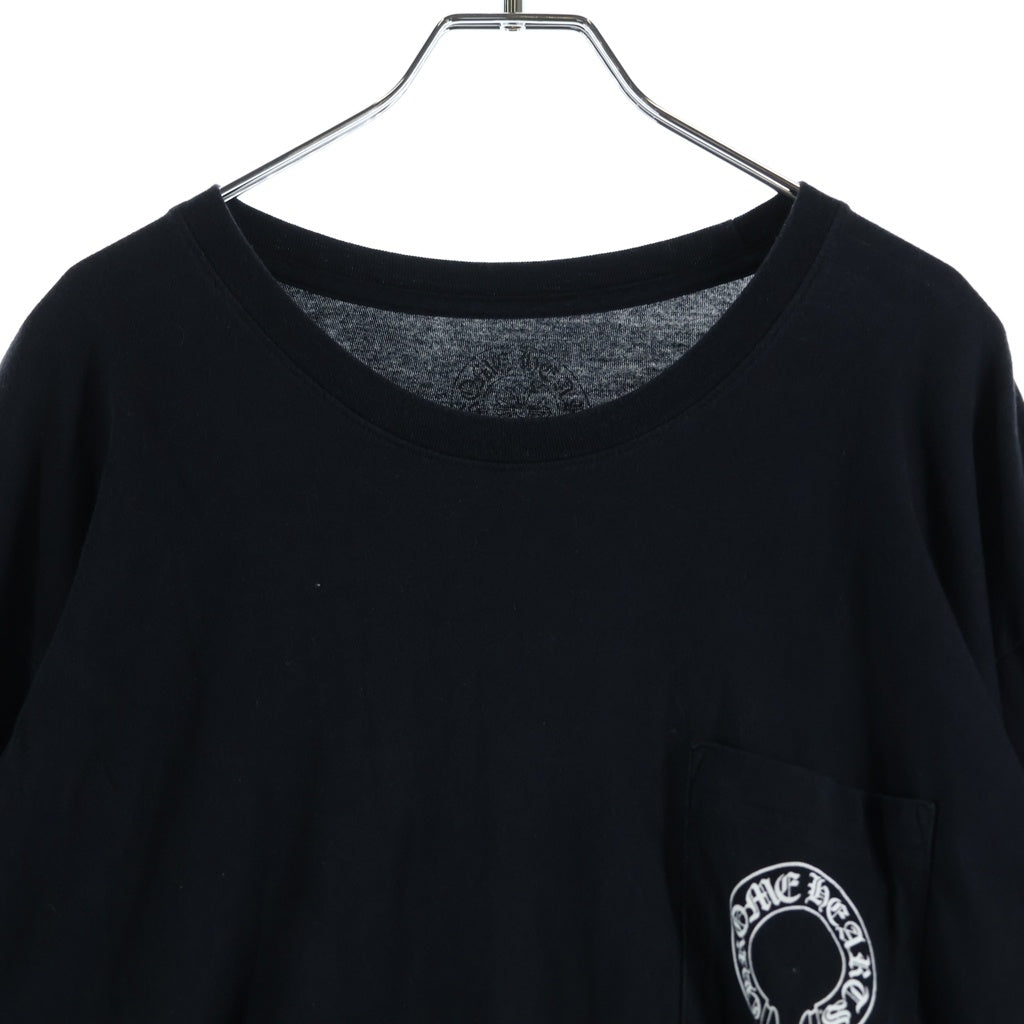 CHROME HEARTS(クロムハーツ) HORSESHOE L/S TEE バックホースシュー 袖フローラルクロス 長袖ポケットTシャツ カットソー ブラック