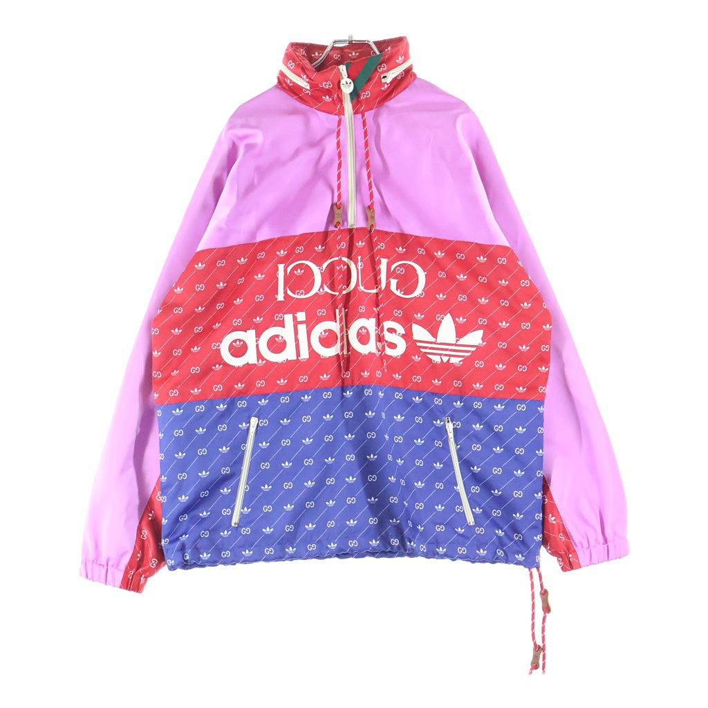 GUCCI(グッチ) ×ADIDAS PULLOVER PARKA ロゴ 691429 ナイロンアノラックパーカー ピンク