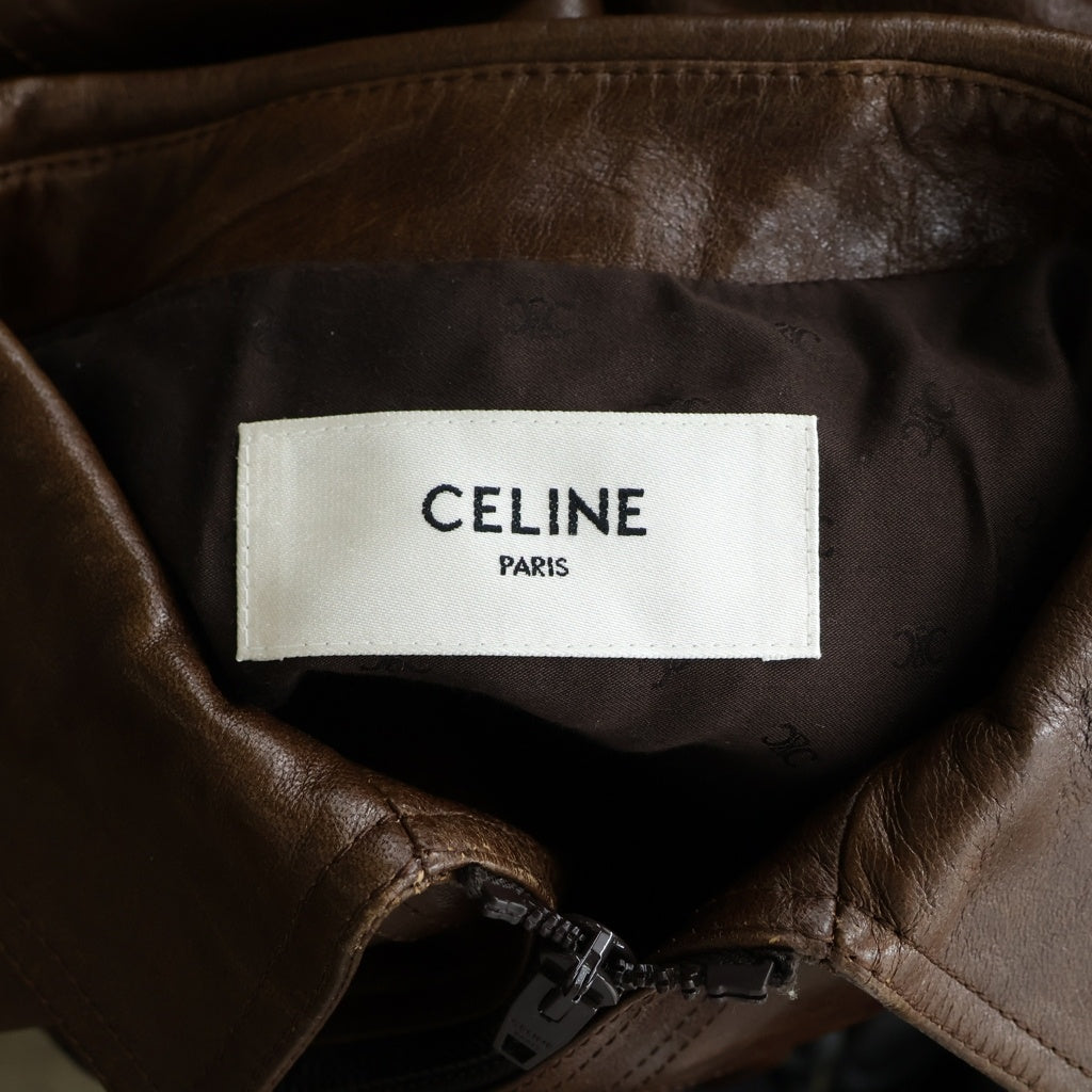 CELINE(セリーヌ) 23AW ワックスウエスタンブルゾン ラムスキン レザージャケット ブラウン