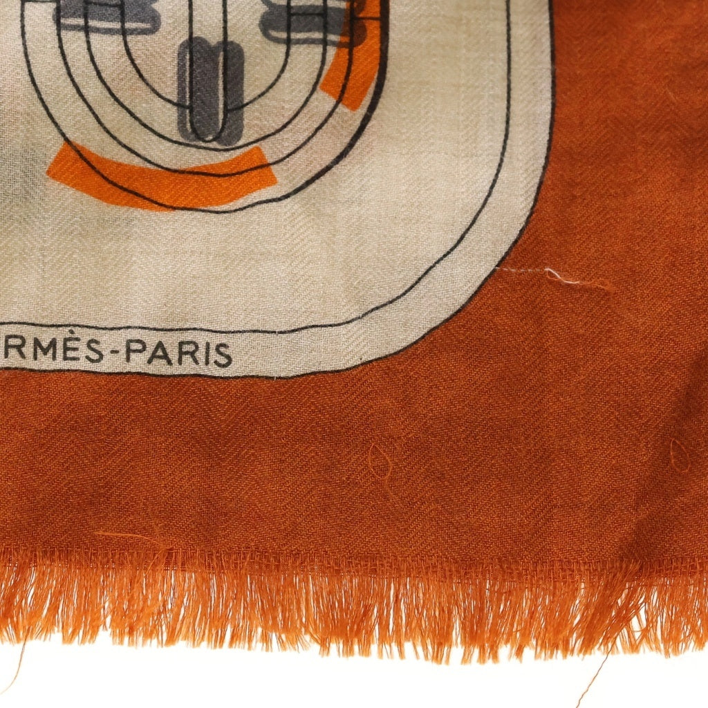 HERMES(エルメス) 23AW レクタングル アンプリムール・フルー カシミヤ シルク エトゥープ フランス製 ストール オレンジ レディース