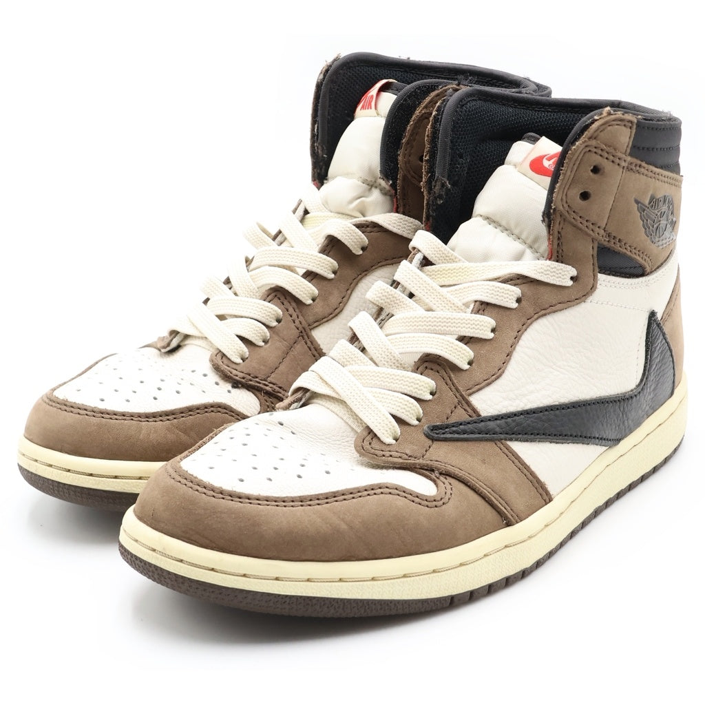 NIKE(ナイキ) ×TRAVIS SCOTT AIR JORDAN 1 RETRO HIGH OG TS SP トラヴィススコット エアジョーダン1 ハイカットスニーカー ブラウン/ホワイト US8.5/26.5cm CD4487-100