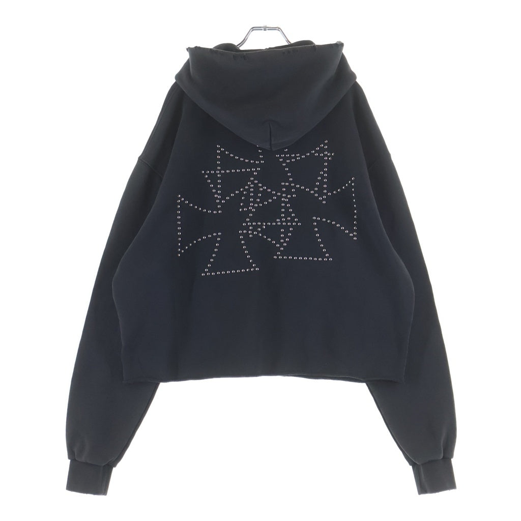 ASKYURSELF(アスクユアセルフ) Studded Rhinestone Three Cross Zip Up Hoodie スタッズ クロス 切りっぱなし ジップパーカー ブラック