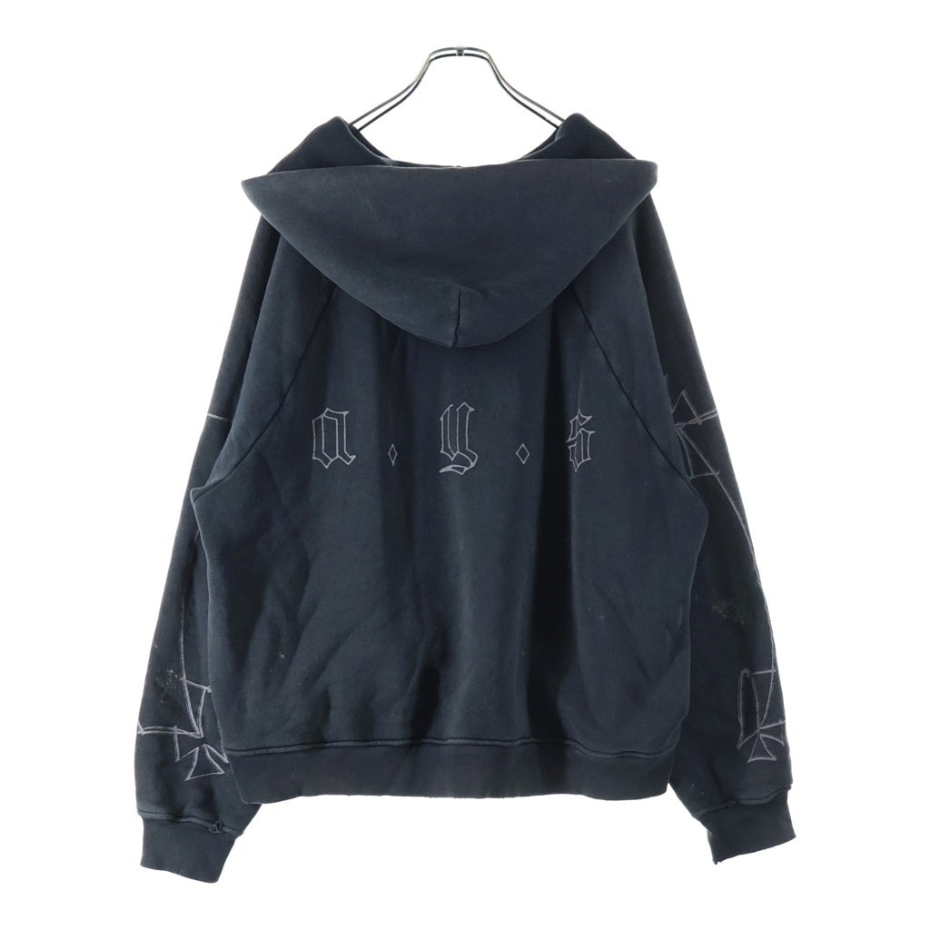 ASKYURSELF(アスクユアセルフ) AYS Marked Repaired Hoodie マークド リペアード ダメージ加工 プルオーバーパーカー ブラック