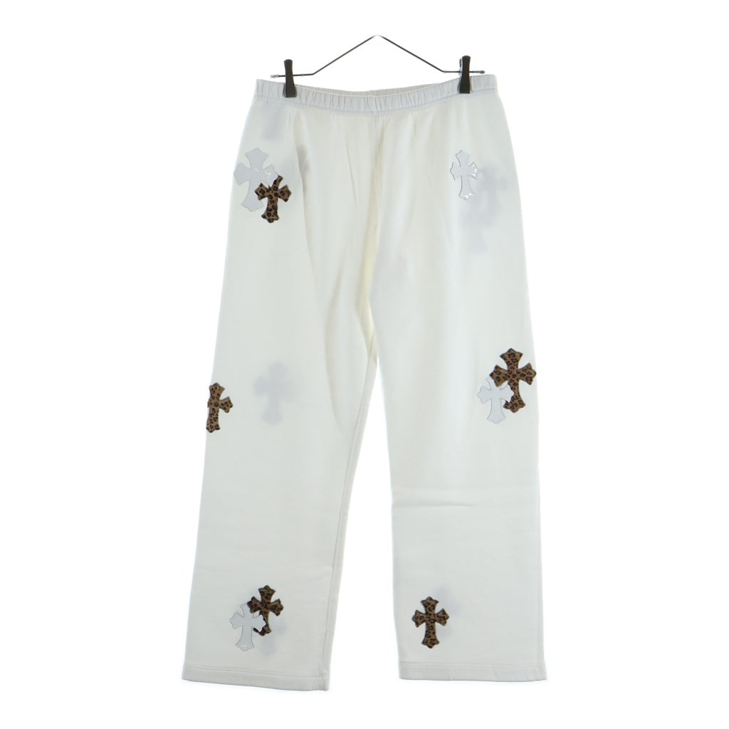 CHROME HEARTS(クロムハーツ) Y Not Multi Leather Cross Patch Sweatpants ワイノット マルチセメタリークロスパッチ エナメル ハラコレザー スウェットパンツ ホワイト