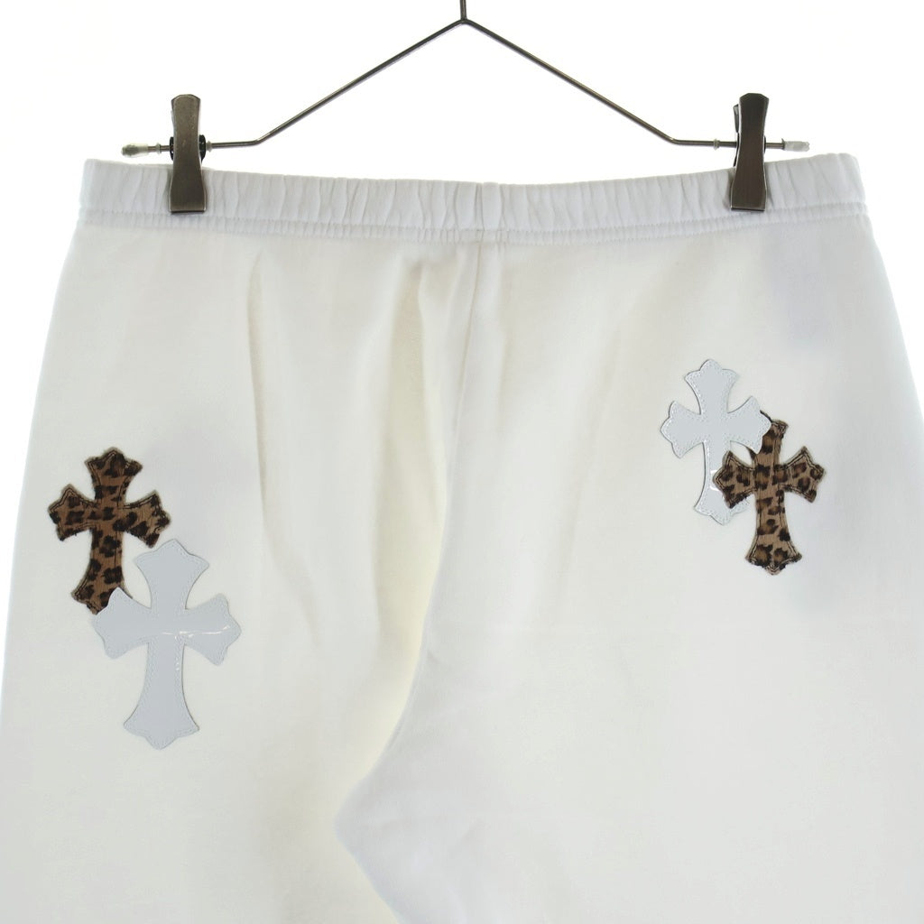 CHROME HEARTS(クロムハーツ) Y Not Multi Leather Cross Patch Sweatpants ワイノット マルチセメタリークロスパッチ エナメル ハラコレザー スウェットパンツ ホワイト