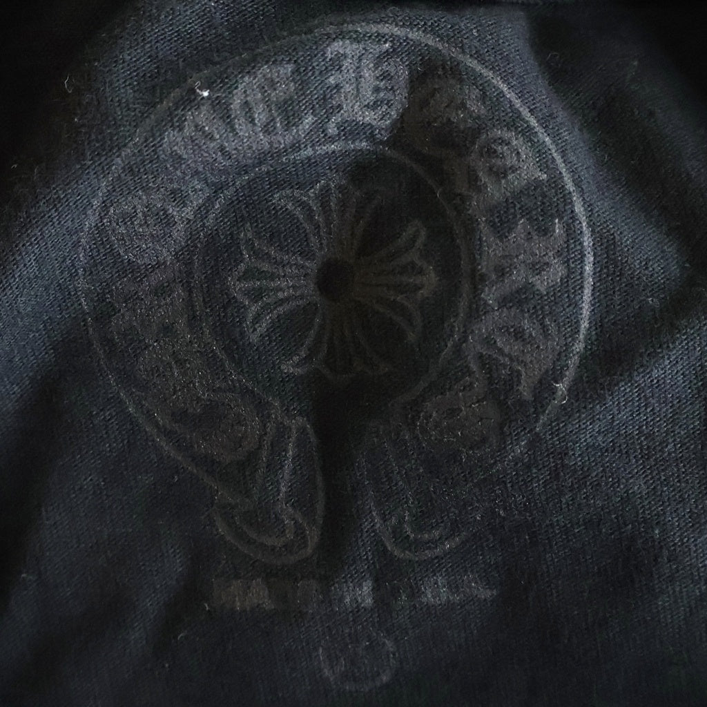 CHROME HEARTS(クロムハーツ) FLRL CRS HORSESHOE L/S 袖フローラルプリント クルーネック長袖Tシャツカットソー ブラック /ピンク