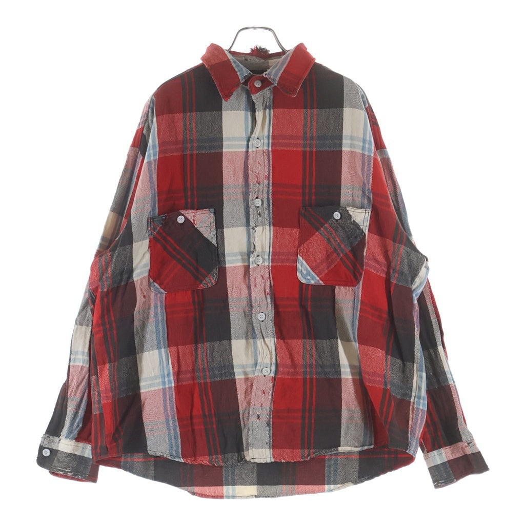 SAINT MICHAEL(セントマイケル) 25AW FLANNEL SHIRT SM-HR1-0000-043 ダメージ加工 長袖フランネルシャツ レッド