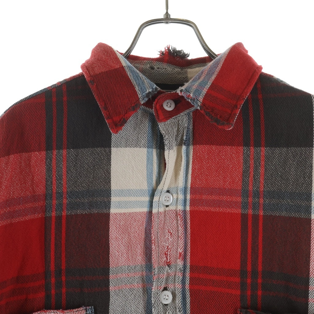 SAINT MICHAEL(セントマイケル) 25AW FLANNEL SHIRT SM-HR1-0000-043 ダメージ加工 長袖フランネルシャツ レッド