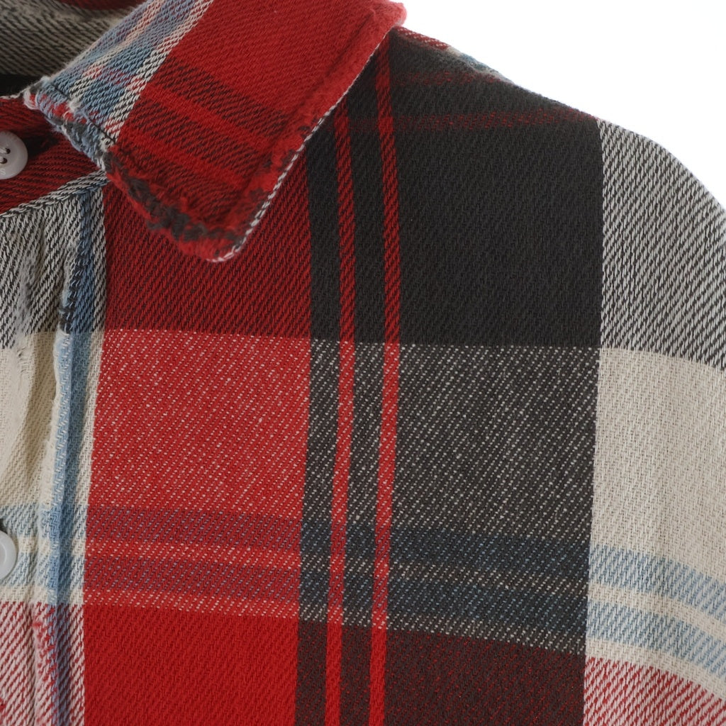 SAINT MICHAEL(セントマイケル) 25AW FLANNEL SHIRT SM-HR1-0000-043 ダメージ加工 長袖フランネルシャツ レッド