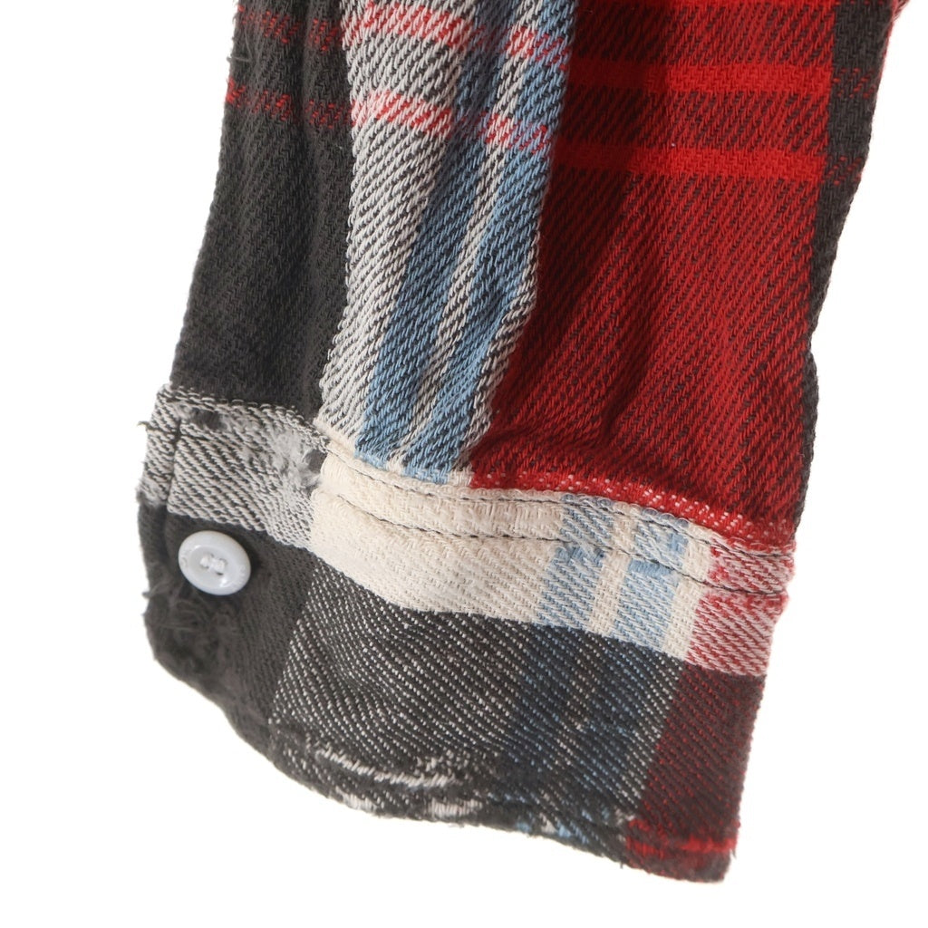 SAINT MICHAEL(セントマイケル) 25AW FLANNEL SHIRT SM-HR1-0000-043 ダメージ加工 長袖フランネルシャツ レッド