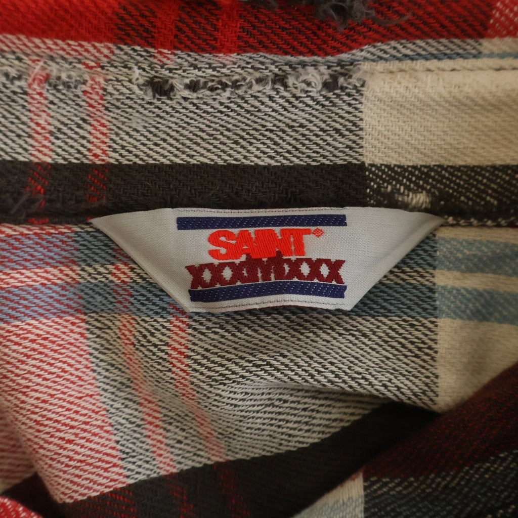 SAINT MICHAEL(セントマイケル) 25AW FLANNEL SHIRT SM-HR1-0000-043 ダメージ加工 長袖フランネルシャツ レッド