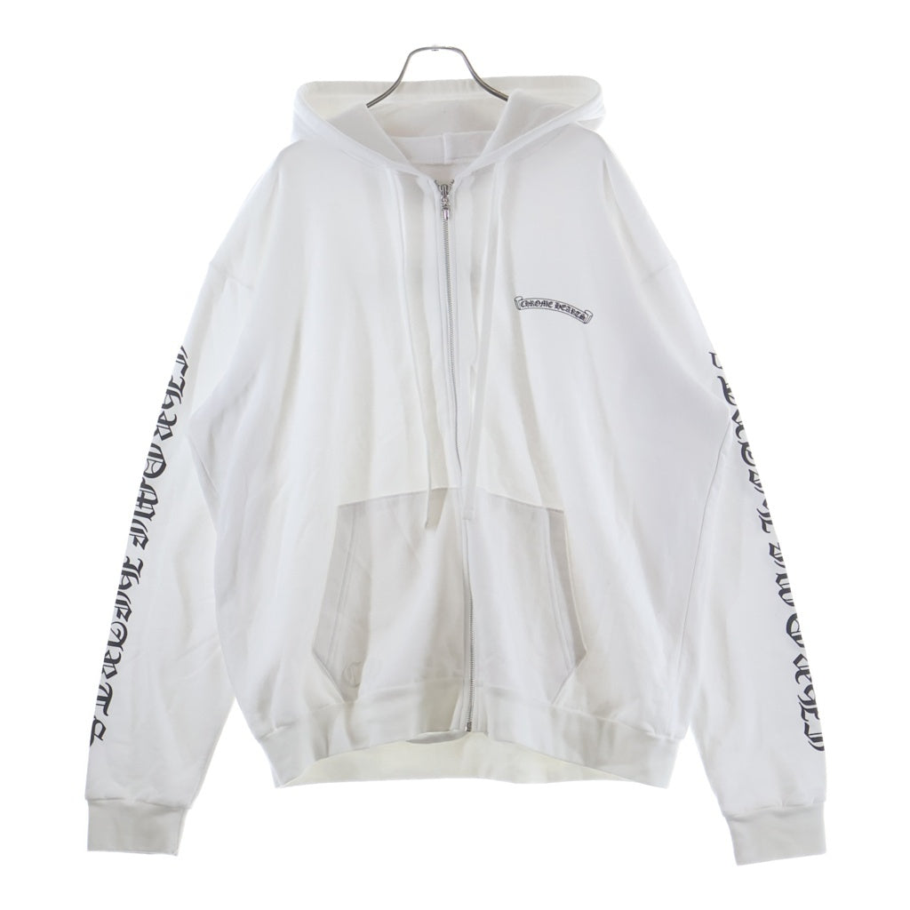 CHROME HEARTS(クロムハーツ) SWTSHRT HD ZIP 袖ロゴ バックスクロールラベルプリント ジップアップパーカー ホワイト