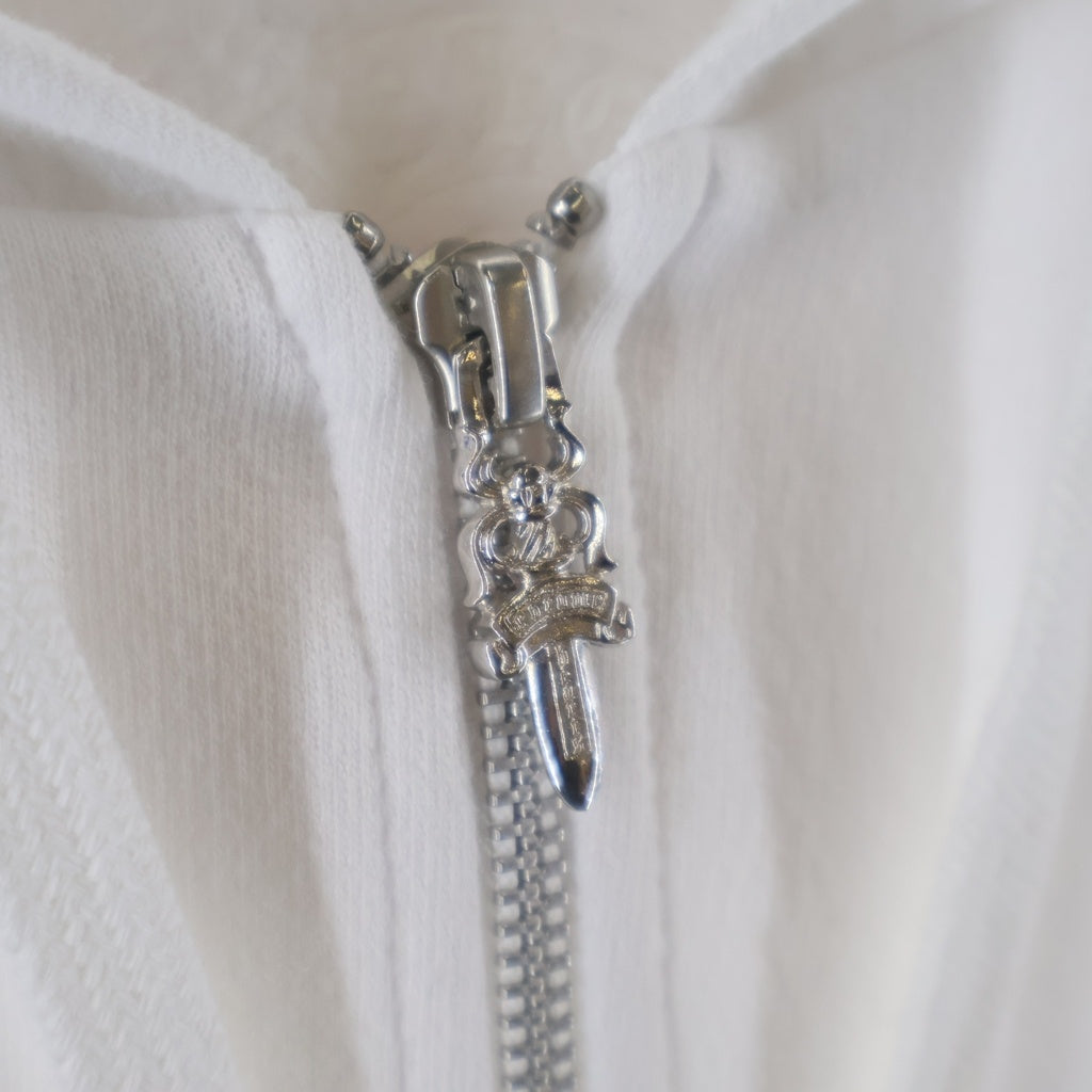 CHROME HEARTS(クロムハーツ) SWTSHRT HD ZIP 袖ロゴ バックスクロールラベルプリント ジップアップパーカー ホワイト