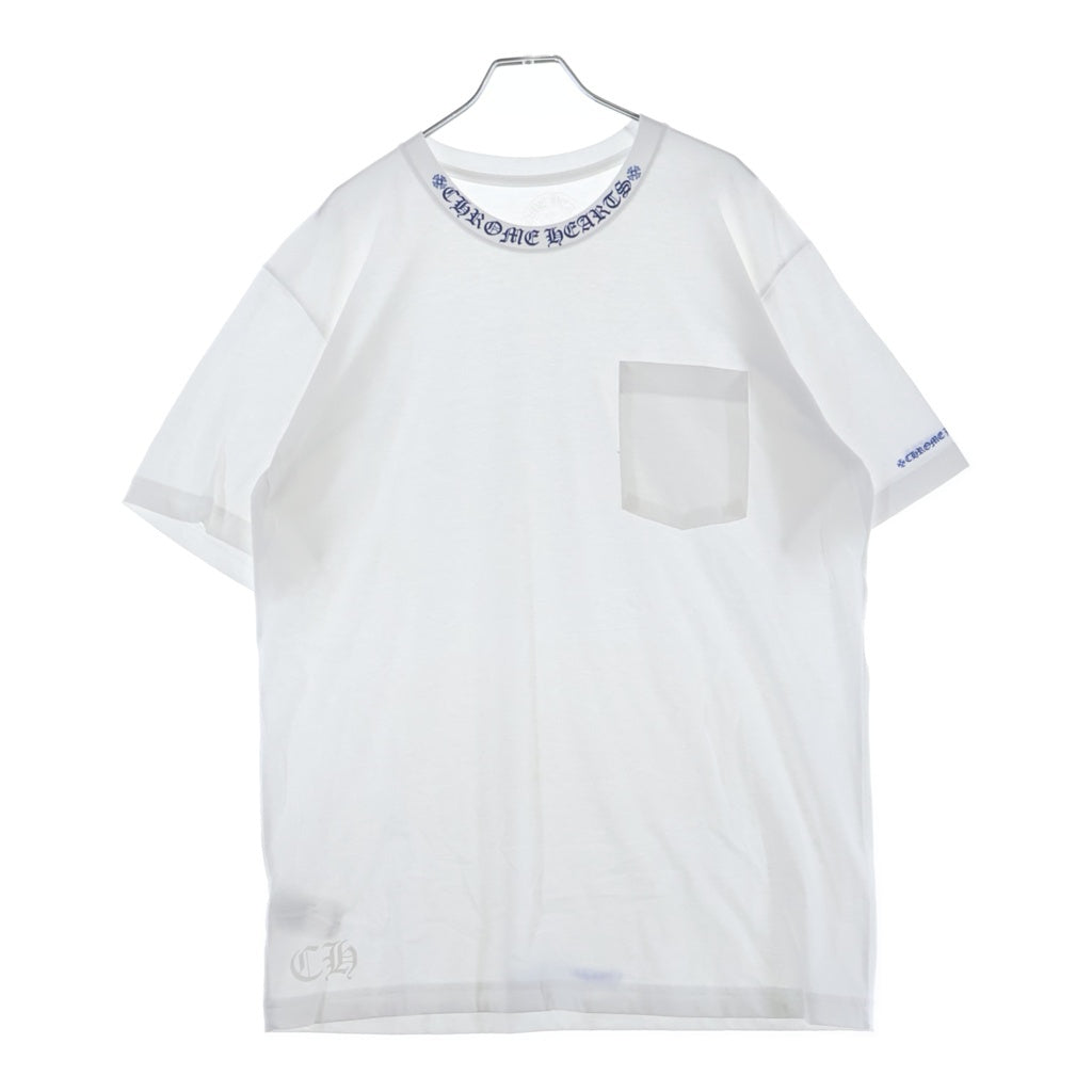 CHROME HEARTS(クロムハーツ) Neck Logo S/S Tee ネックロゴプリント クルーネック 半袖Tシャツ カットソー ホワイト/ブルー