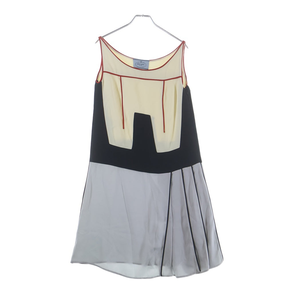 PRADA(プラダ) 15SS Pleated Colourblock Dress プリーテッド カラーブロック ドレス レディース APD1 2015 4274 グレー
