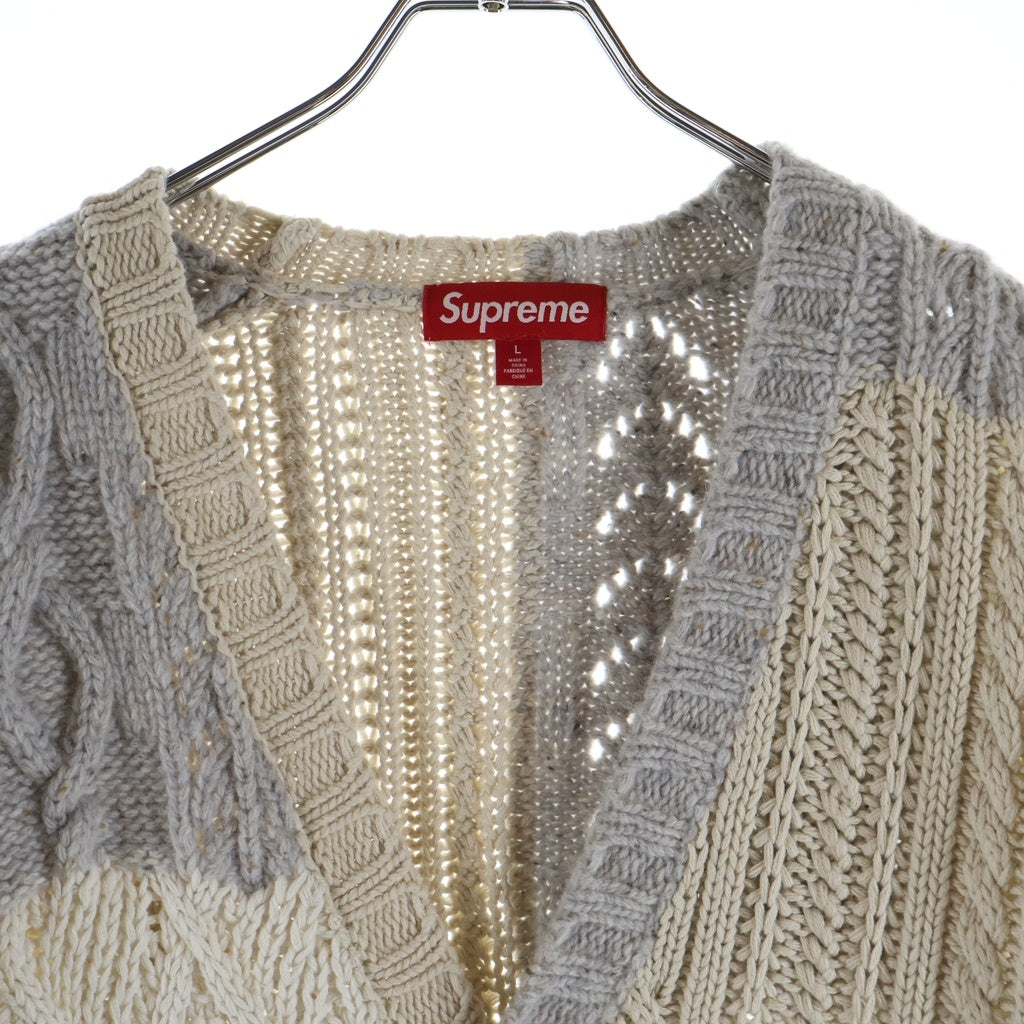 SUPREME(シュプリーム) 23AW Cable Knit Cardigan パッチワーク ケーブルニット アイボリー