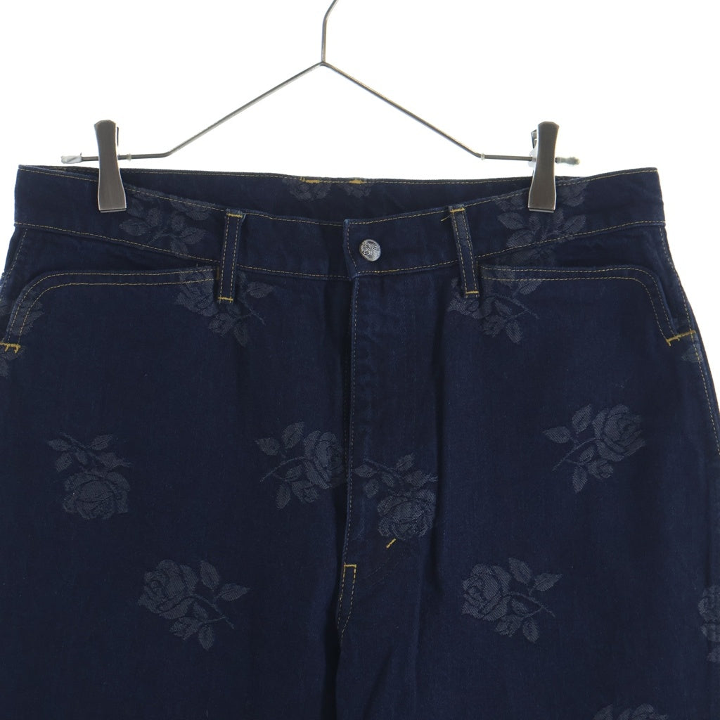 Needles(ニードルス) 24AW Boot-Cut Jean 13oz Denim Rose Jq ローズ ジャガード PU198 ブーツカットデニム ネイビー