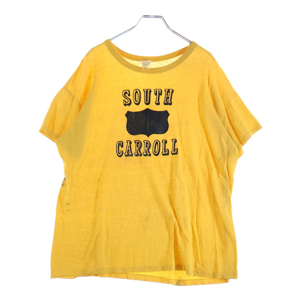 SOUTHERN ATHLETIC(サザン アスレチック) 60s-70s 三段 SOUTH CARROLL サウスキャロル ラバープリント バインダーネック フットボールT イエロー