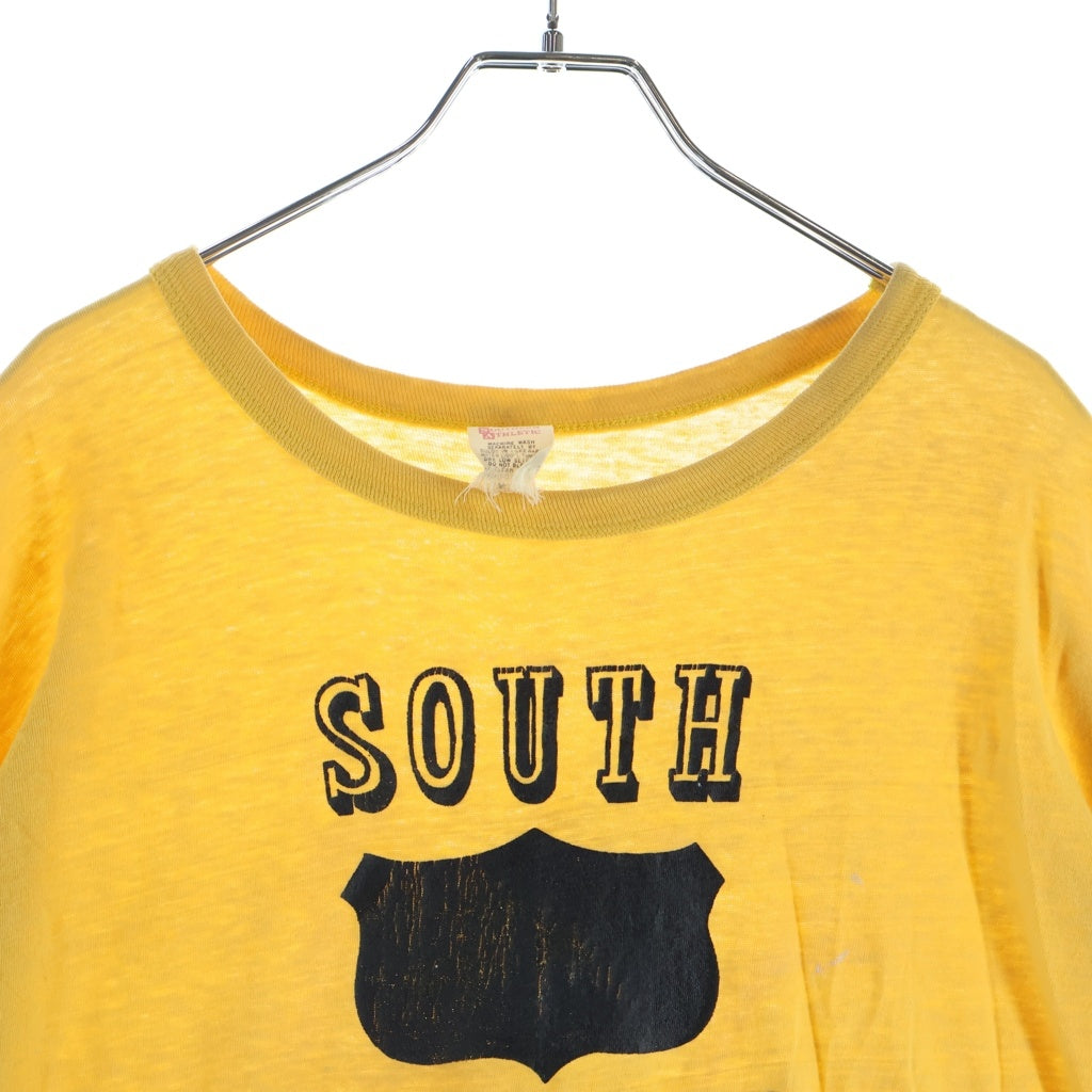 SOUTHERN ATHLETIC(サザン アスレチック) 60s-70s 三段 SOUTH CARROLL サウスキャロル ラバープリント バインダーネック フットボールT イエロー