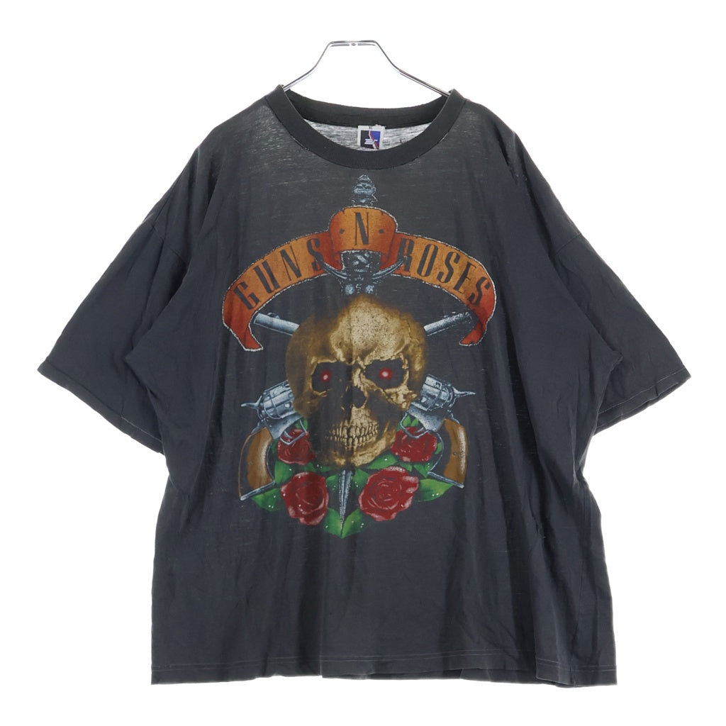 VINTAGE(ヴィンテージ) 90s GUNS ROSES ガンズローゼス ユーロ 袖シングル 裾ダブル クルーネックTシャツ ブラック