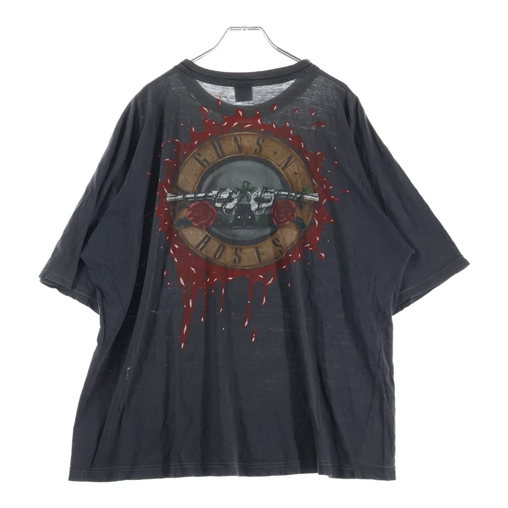 VINTAGE(ヴィンテージ) 90s GUNS ROSES ガンズローゼス ユーロ 袖シングル 裾ダブル クルーネックTシャツ ブラック