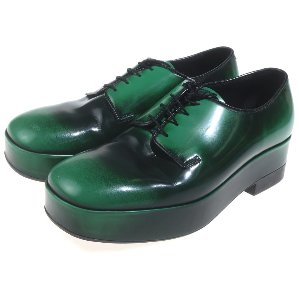 PRADA(プラダ) Brushed Leather Laced Derby Shoes スクエアトゥ レザーシューズ グラデーション グリーン