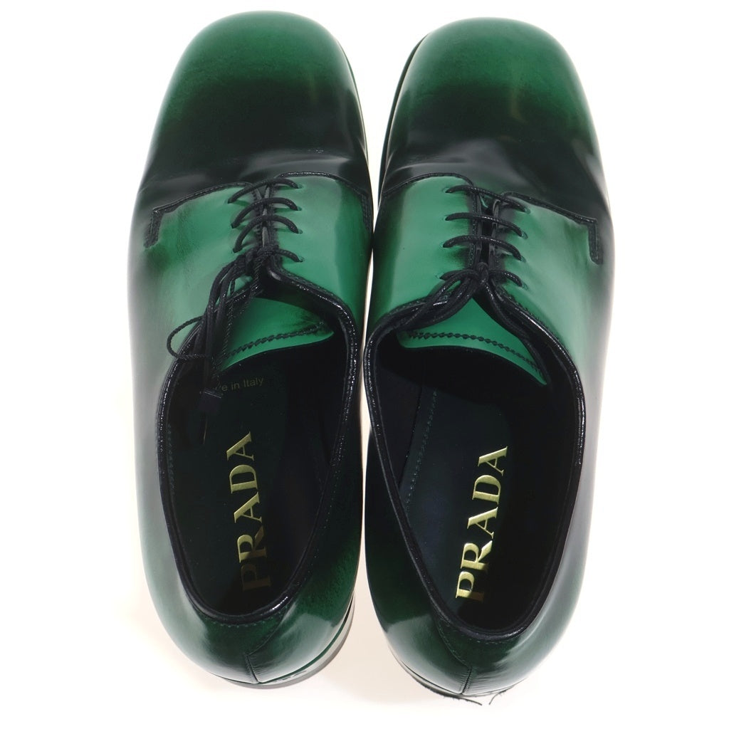PRADA(プラダ) Brushed Leather Laced Derby Shoes スクエアトゥ レザーシューズ グラデーション グリーン
