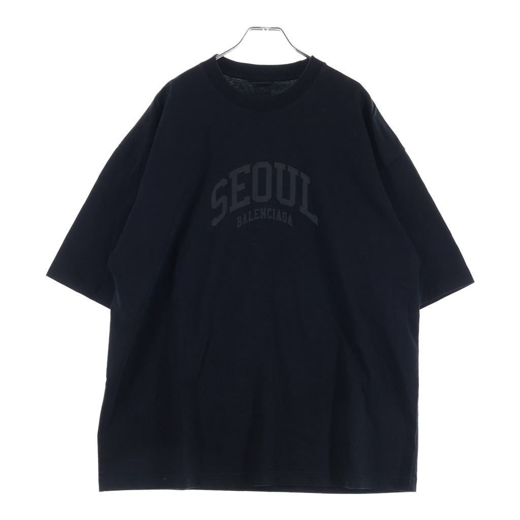 BALENCIAGA(バレンシアガ) SEOUL Logo T-Shirt ソウルプリント クルーネック半袖Tシャツカットソー ブラック 612966 TLVL9