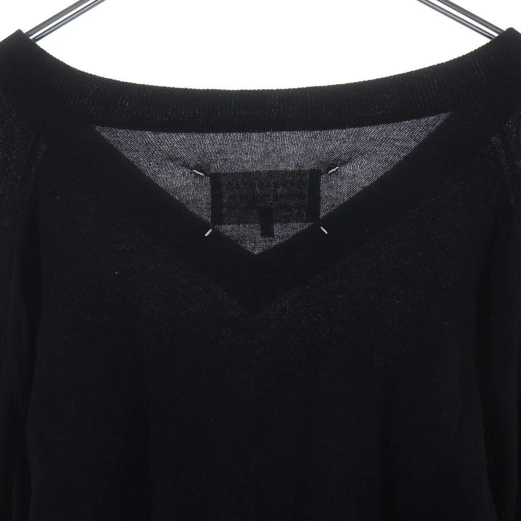 Maison Martin Margiela(メゾンマルタンマルジェラ) 18AW スウェードエルボーパッチ 4つタグ S50HA0818 Vネック ハイゲージ クルーネックセーター ブラック