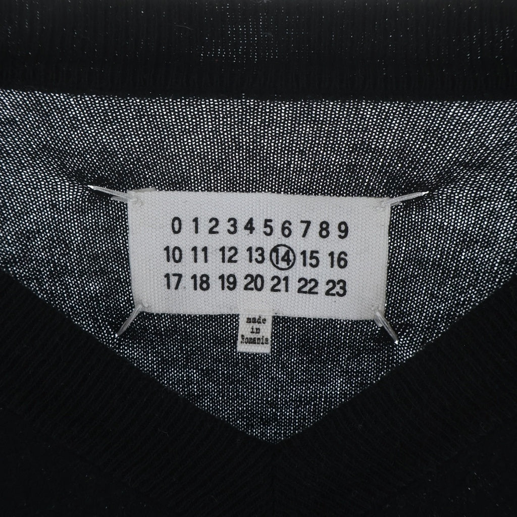 Maison Martin Margiela(メゾンマルタンマルジェラ) 18AW スウェードエルボーパッチ 4つタグ S50HA0818 Vネック ハイゲージ クルーネックセーター ブラック