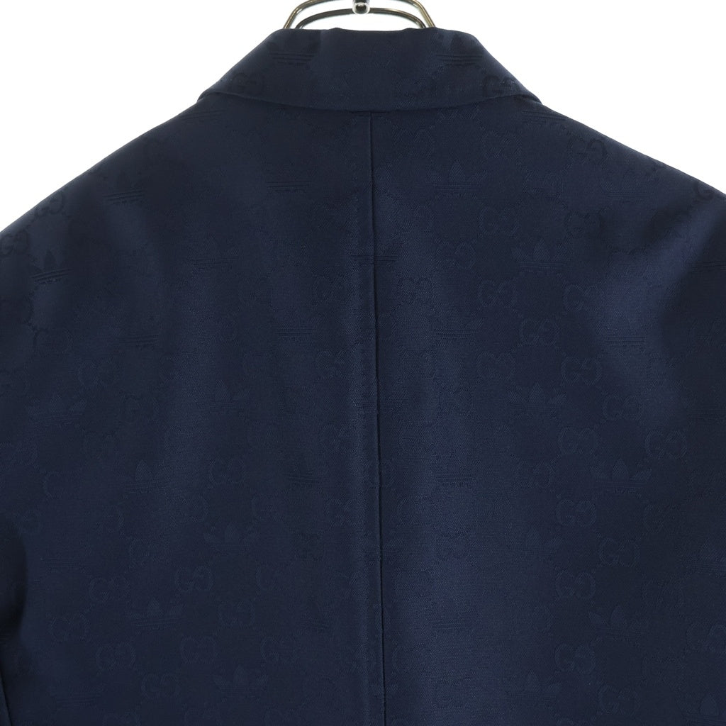 GUCCI(グッチ) ×ADIDAS トレフォイル ジャガード 胸ロゴ 3ストライプ 金ボタン 720968 テーラードジャケット ブルー