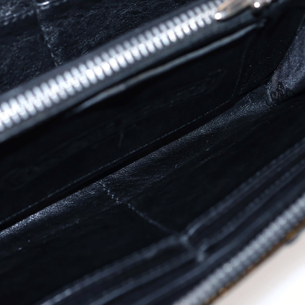 CHROME HEARTS(クロムハーツ) REC F ZIP QUILTED セメタリークロス キルティング ラメ ウォレット財布