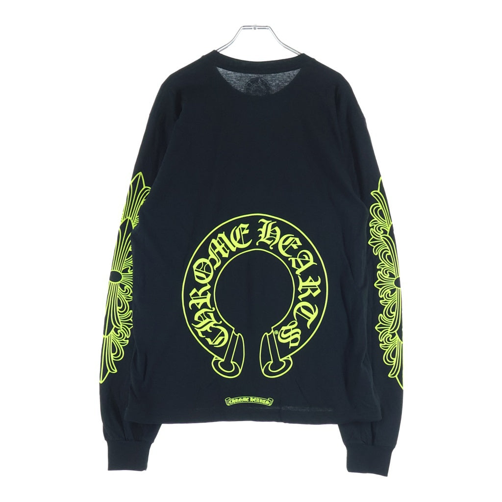 CHROME HEARTS(クロムハーツ) Floral Cross Horseshoe Long Sleeve Tee フローラルクロス ホースシュー ロングスリーブ Tシャツ ブラック/ネオンイエロー