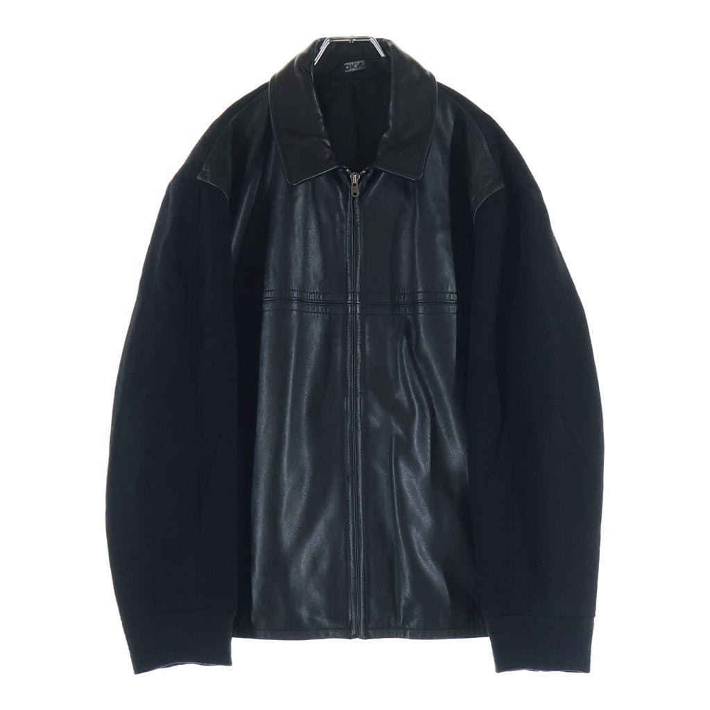 DKNY(ダナキャラン) 90s-00s レザー切替 ウール スイングトップ ブラック