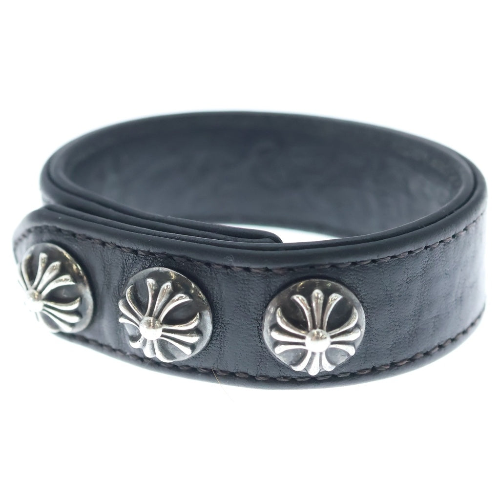 CHROME HEARTS(クロムハーツ) 3BTN 2SNP クロスボール 3ボタン2スナップ レザーブレスレット ブラック/シルバー BCA123