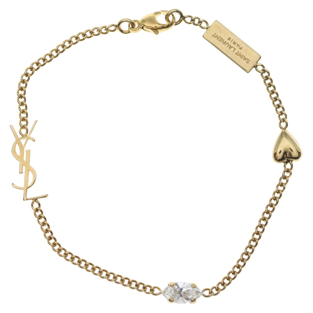 YVES SAINT LAURENT(イヴサンローラン) Cassandre Heart Charm Bracelet カサンドラ ハートチャーム ブレスレット メタル ライトストーン701950Y 15269137 ゴールド レディース