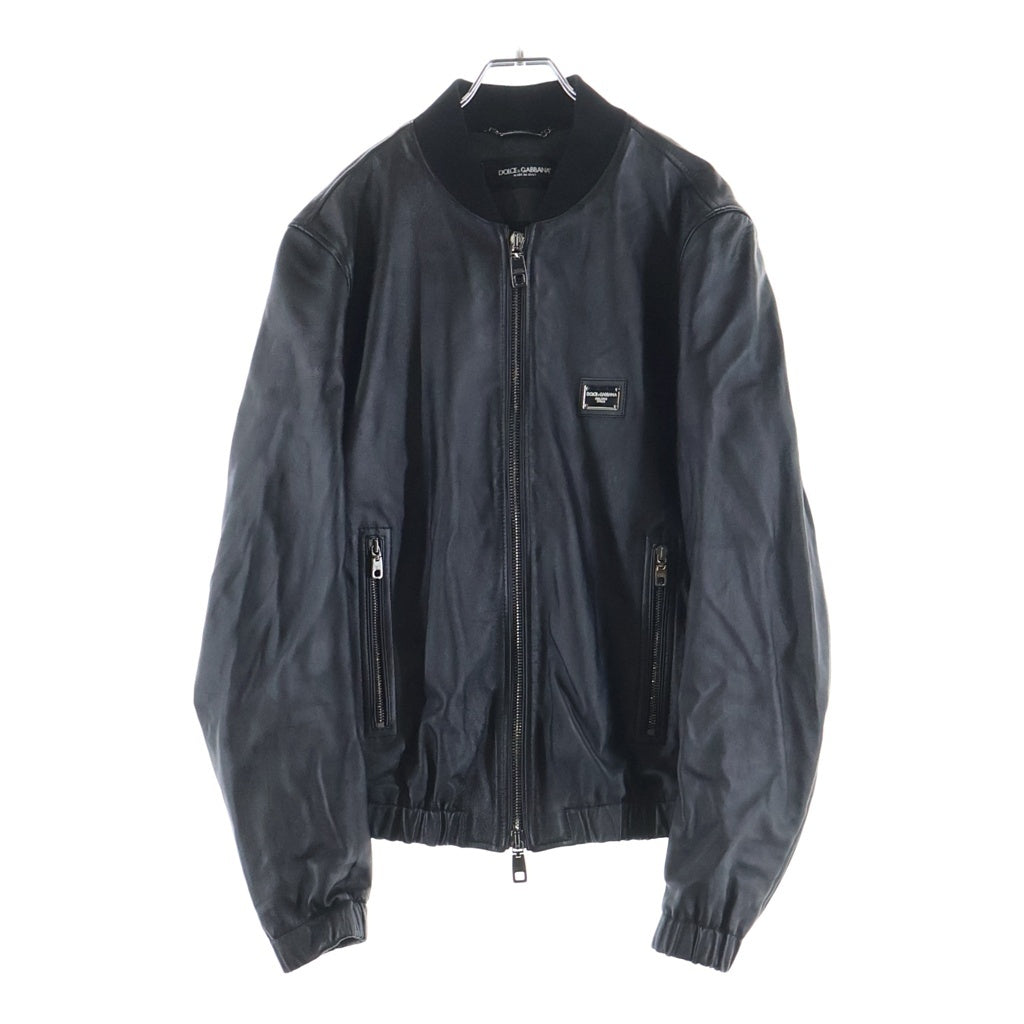 DOLCE & GABBANA(ドルチェアンドガッバーナ) ラムレザー ロゴパッチ ジップアップ ジャケット ブラック G9ZY5L