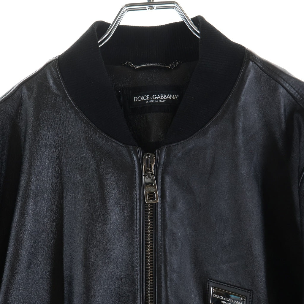 DOLCE & GABBANA(ドルチェアンドガッバーナ) ラムレザー ロゴパッチ ジップアップ ジャケット ブラック G9ZY5L