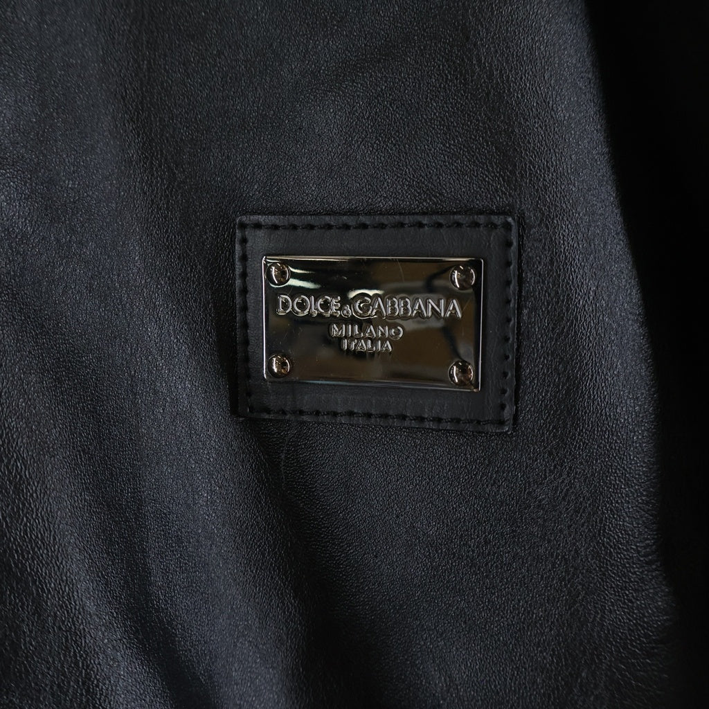 DOLCE & GABBANA(ドルチェアンドガッバーナ) ラムレザー ロゴパッチ ジップアップ ジャケット ブラック G9ZY5L