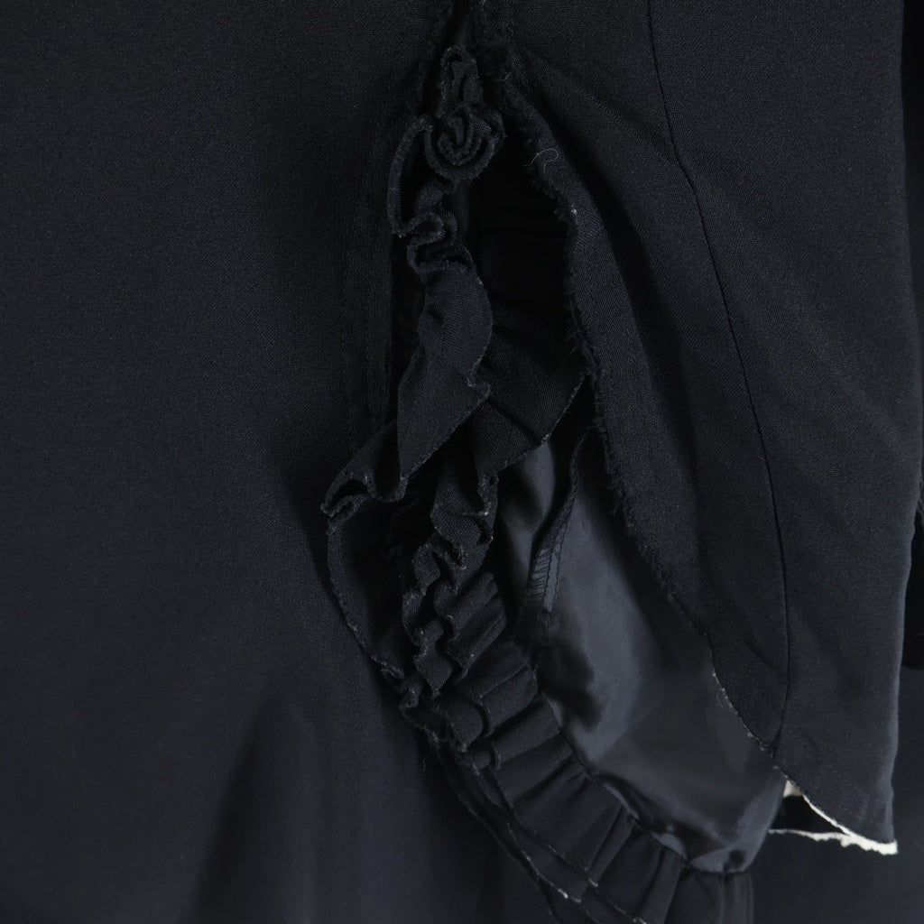BLACK COMME des GARCONS(ブラックコムデギャルソン) 15SS カッティング フリル ギャバジン ノーカラー テーラードジャケット 1O-J016 ブラック レディース