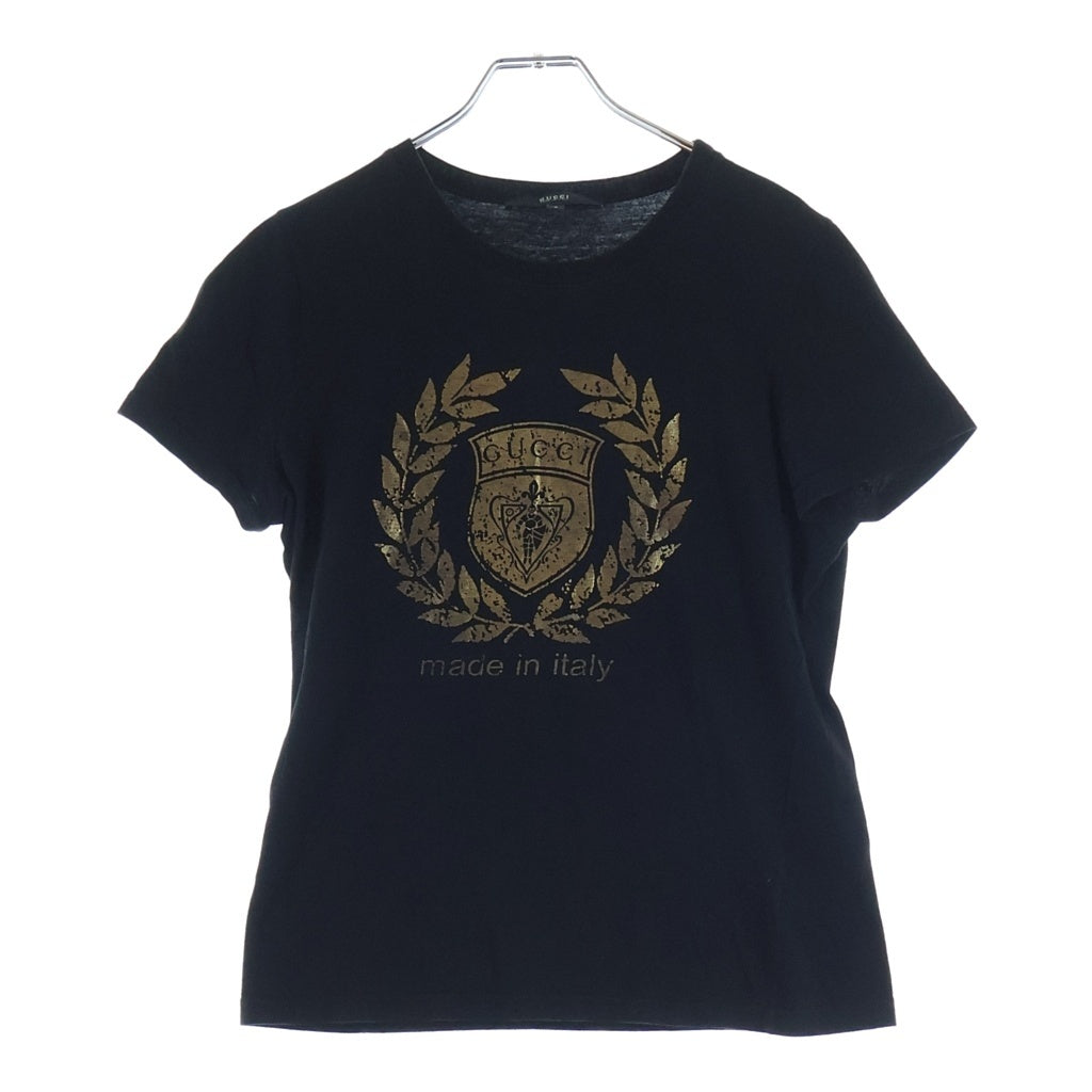 GUCCI(グッチ) ゴールドラメプリント 205314.X3335 カレッジ 半袖Tシャツ ブラック レディース