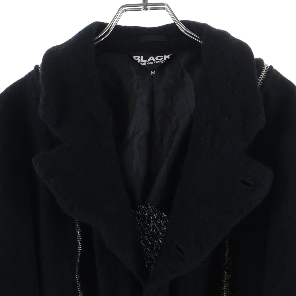 BLACK COMME des GARCONS(ブラックコムデギャルソン) 24AW ウールナイロンツイード中 製品後加工 縮絨 ジップデザイン ジャケット ブラック レディース