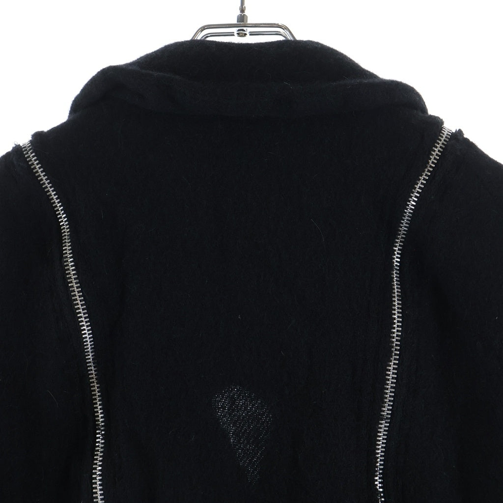 BLACK COMME des GARCONS(ブラックコムデギャルソン) 24AW ウールナイロンツイード中 製品後加工 縮絨 ジップデザイン ジャケット ブラック レディース