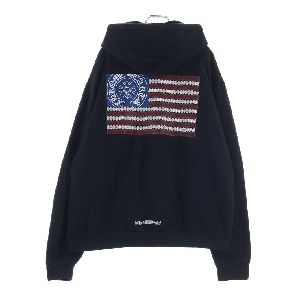 CHROME HEARTS(クロムハーツ) SWTSHRT HOODIE メリカンフラッグ 星条旗 ホースシュープリント プルオーバーパーカー ブラック