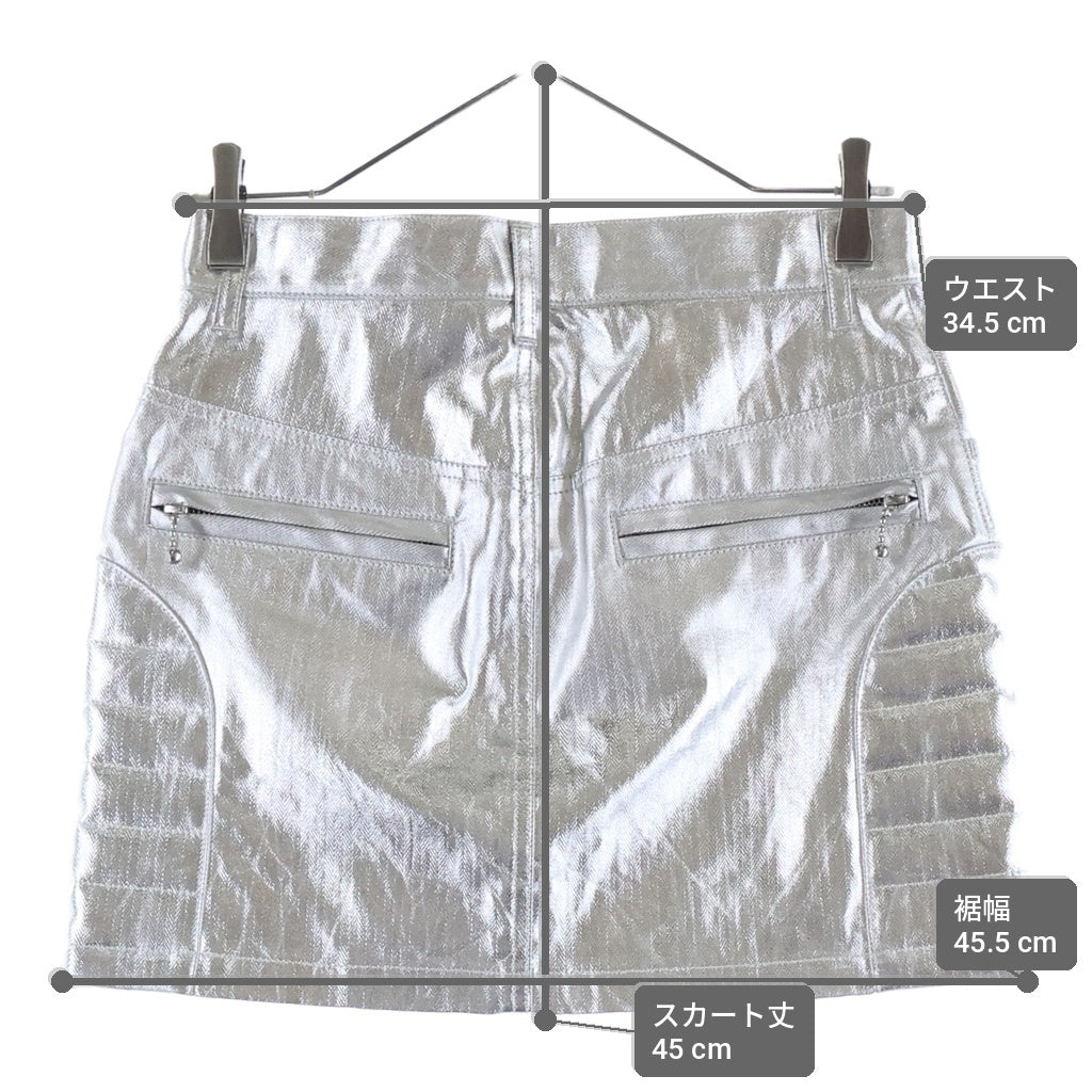 JUNYA WATANABE COMME des GARCONS(ジュンヤワタナベ コムデギャルソン) 25SS メタリック コーティング バイカー JO-S005 ミニスカート シルバー レディース