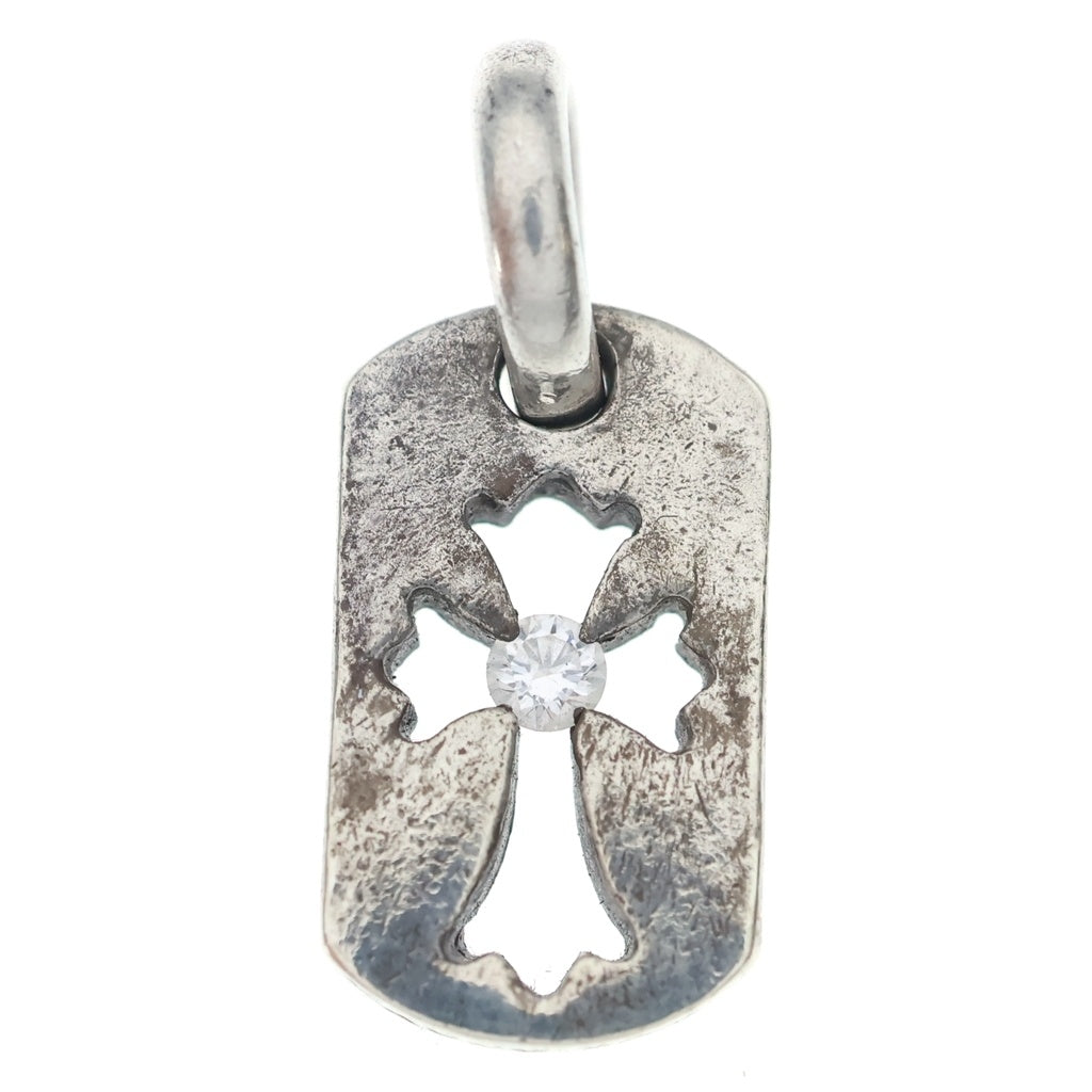 CHROME HEARTS(クロムハーツ) DT TNY CO CRS 1DIA タイニーカットアウトクロスドッグタグ 1ダイヤ チャーム ネックレストップ シルバー BCA410