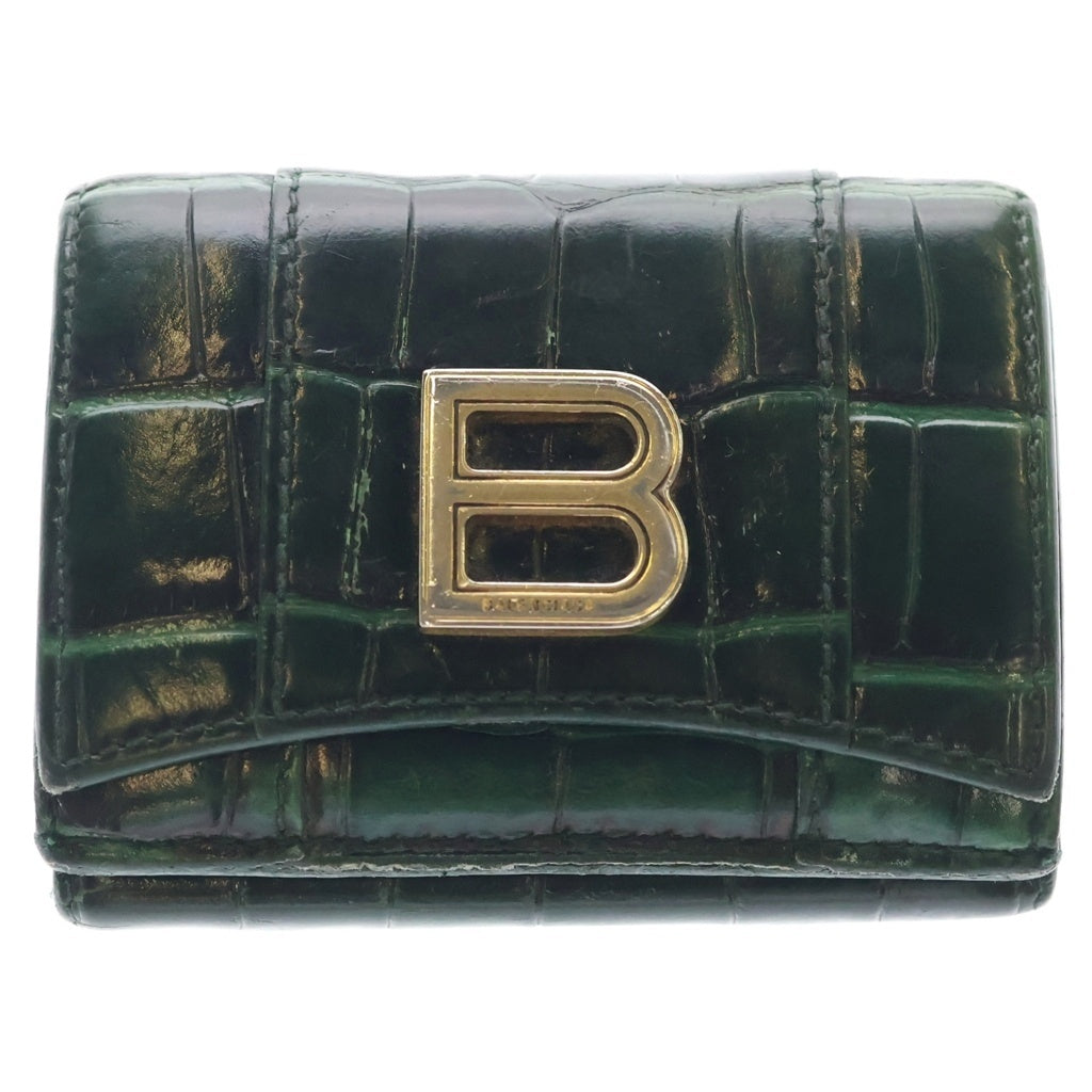 BALENCIAGA(バレンシアガ) HOURGLASS Compact Wallet クロコダイル コンパクトウォレット 634834 グリーン レディース