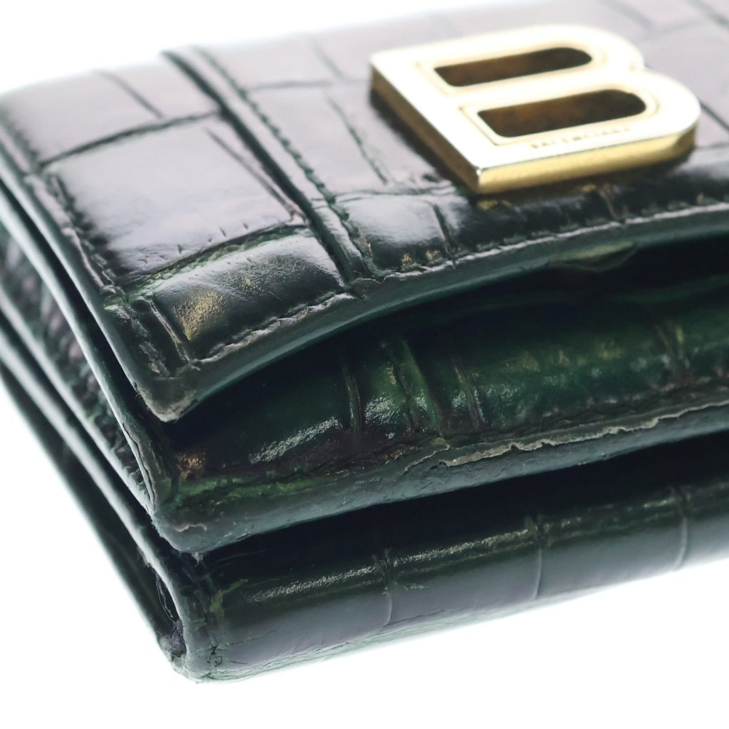 BALENCIAGA(バレンシアガ) HOURGLASS Compact Wallet クロコダイル コンパクトウォレット 634834 グリーン レディース