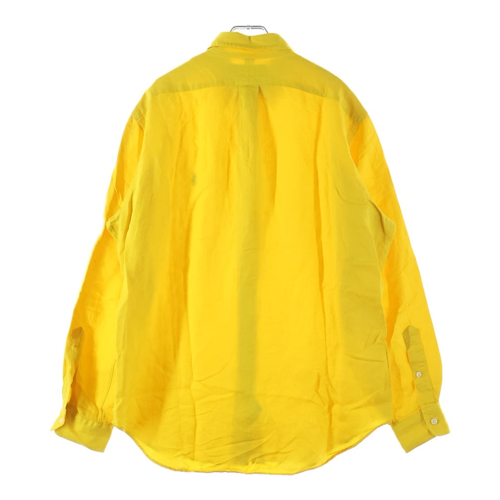 POLO RALPH LAUREN(ポロラルフローレン) 90s シルクリネン 胸ポニー ボタンダウン 長袖シャツ イエロー