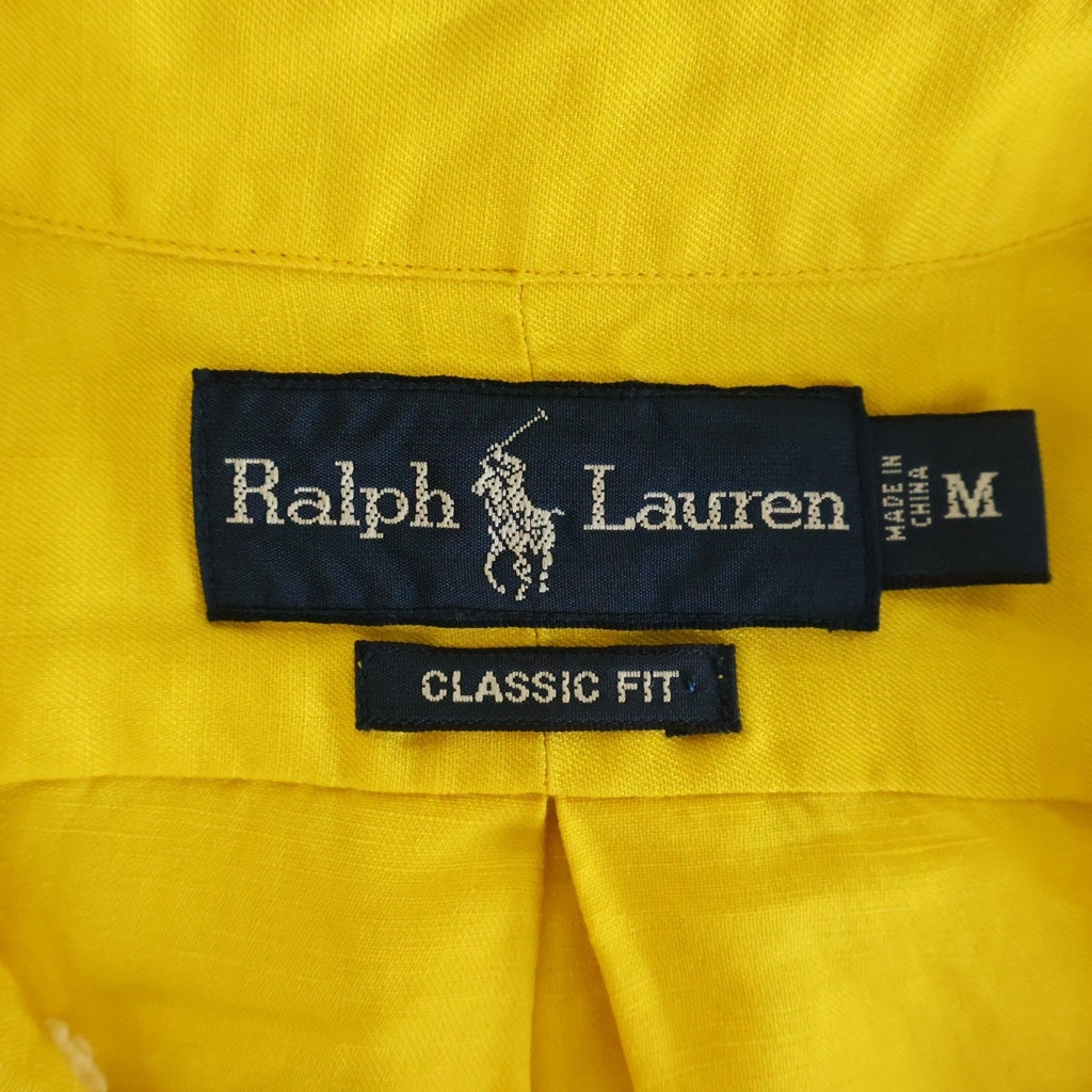 POLO RALPH LAUREN(ポロラルフローレン) 90s シルクリネン 胸ポニー ボタンダウン 長袖シャツ イエロー